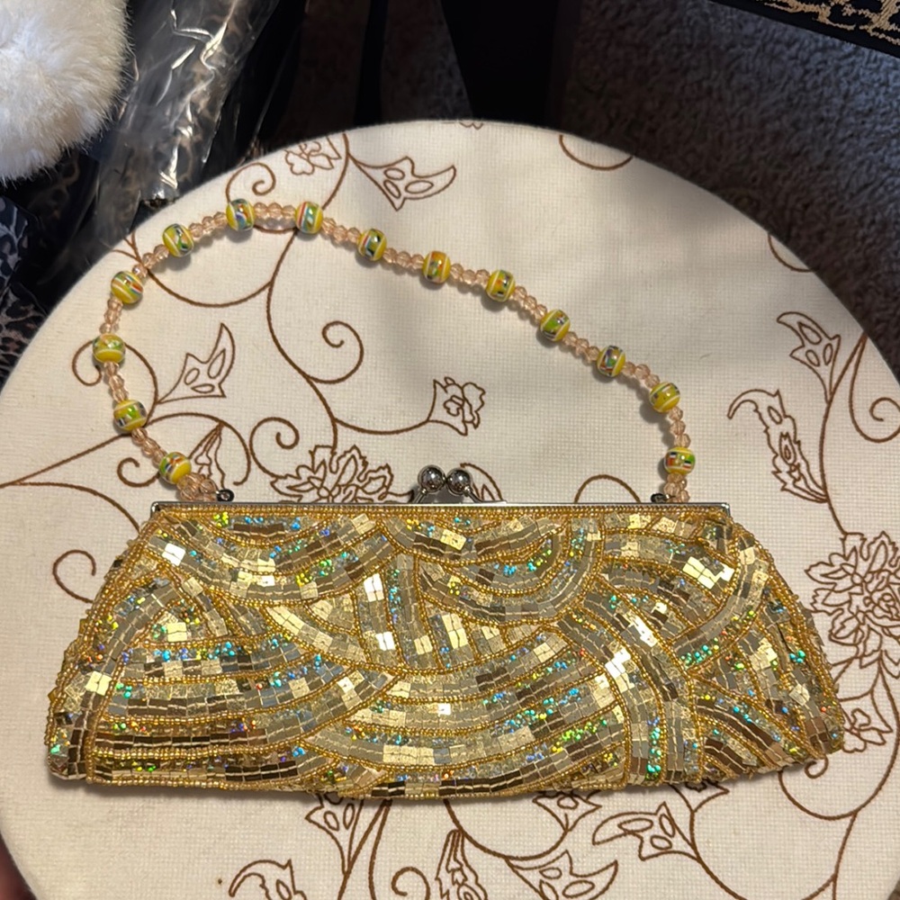 Gold Beaded Clutch